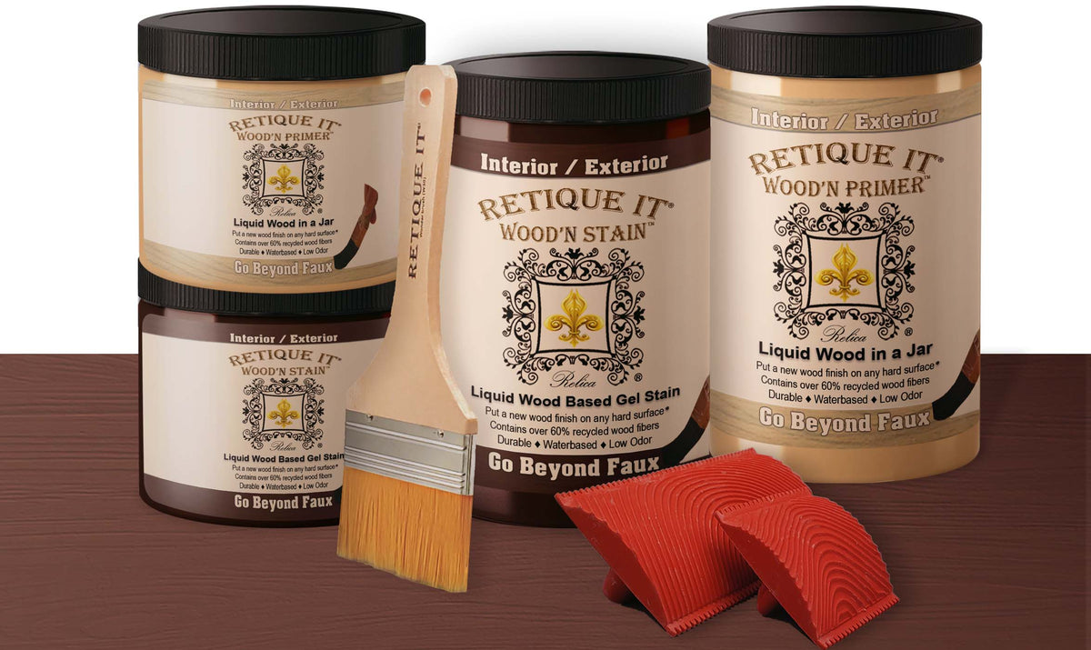 Retique It® Wood'n Door Kit for garage doors in red mahogany stain, showing the stained wood finish and kit components.