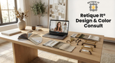 Retique It® interior finish design consultation digital product with sample finishes and design ideas on a clean background.