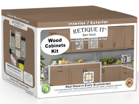 Retique It® Wood'n Cabinet Kit with 48 barn wood doors, smooth finish, showcasing stained wood cabinet panels.