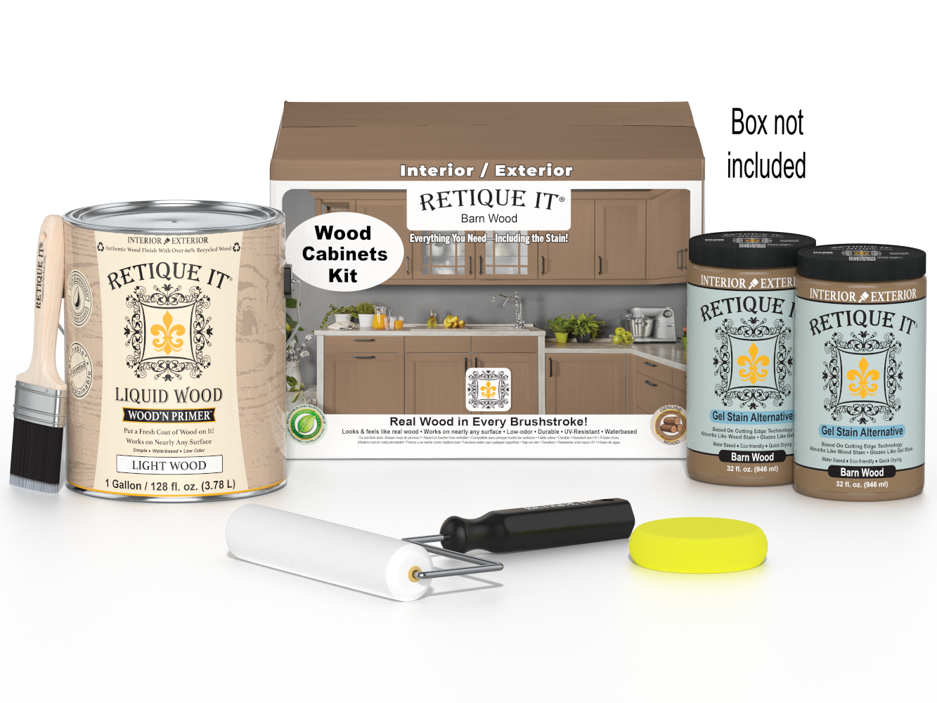 Retique It® Wood'n Cabinet Kit with 48 barn wood doors in a smooth stain finish, ideal for updating kitchen or cabinet interiors.