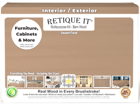 Retique It® Multi-purpose Smooth Finish Kit (Large) in Barn Wood for interior top coat, featuring a matte wood finish.