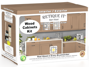 Retique It® Wood'n Cabinet Kit with 12 smooth barn wood stained cabinet doors for a stylish, rustic kitchen upgrade.