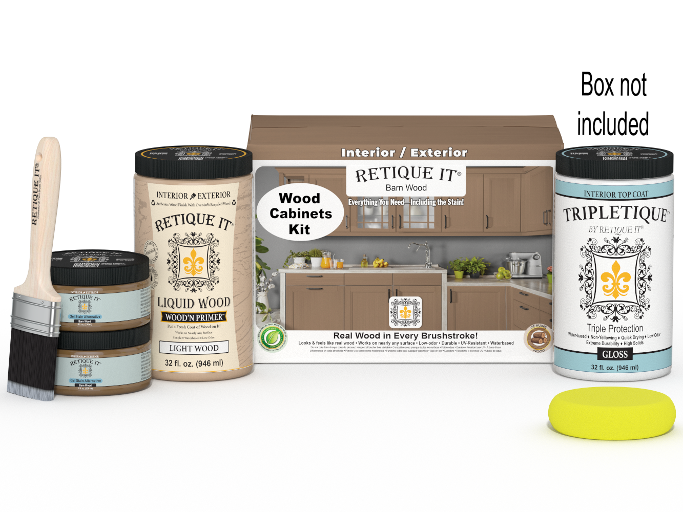 Retique It® Wood'n Cabinet Kit with 12 smooth barn wood doors, stain finish, for kitchen or storage cabinet renovation.