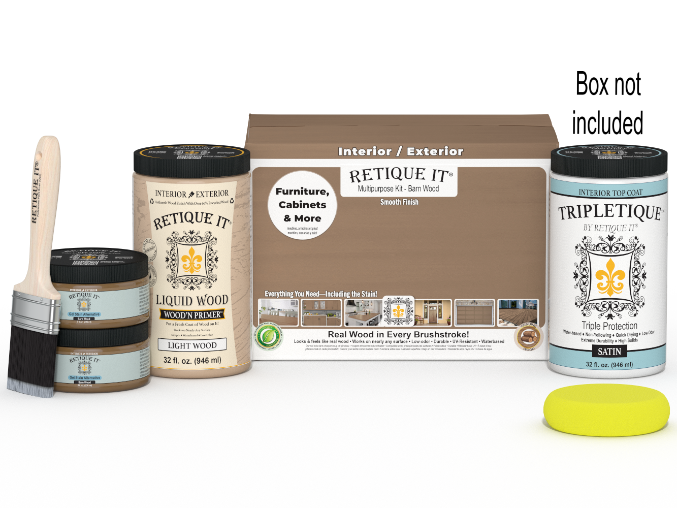 Large Barn Wood Multi-purpose Smooth Finish Kit by Retique It® for interior top coat application, includes wood finish components.