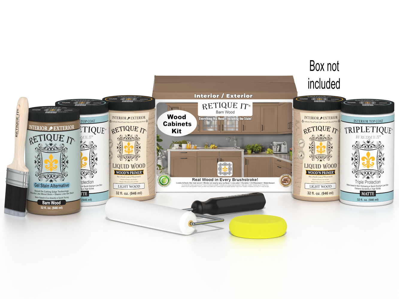Retique It® Wood'n Cabinet Kit with 24 barn wood doors, smooth stain finish, for kitchen or pantry cabinet remodeling.