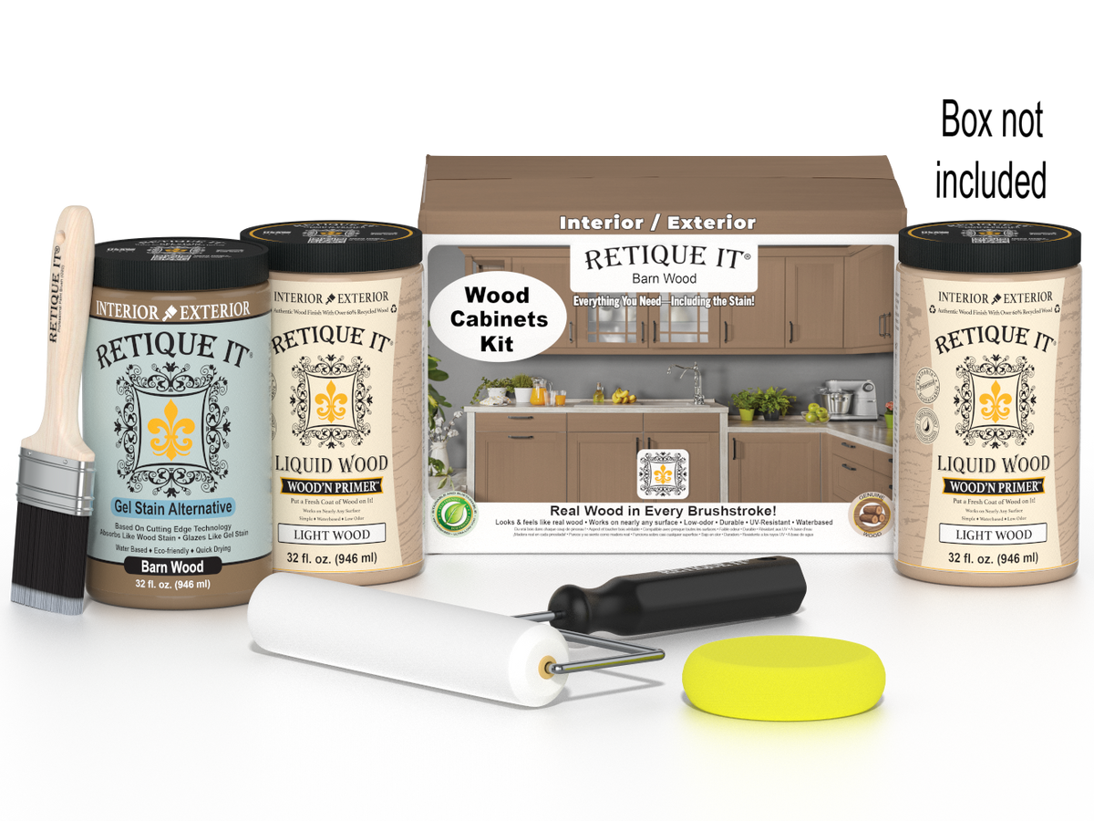 Retique It Wood'n Cabinet Kit with 24 barn wood doors in smooth finish, ideal for DIY cabinet restoration.