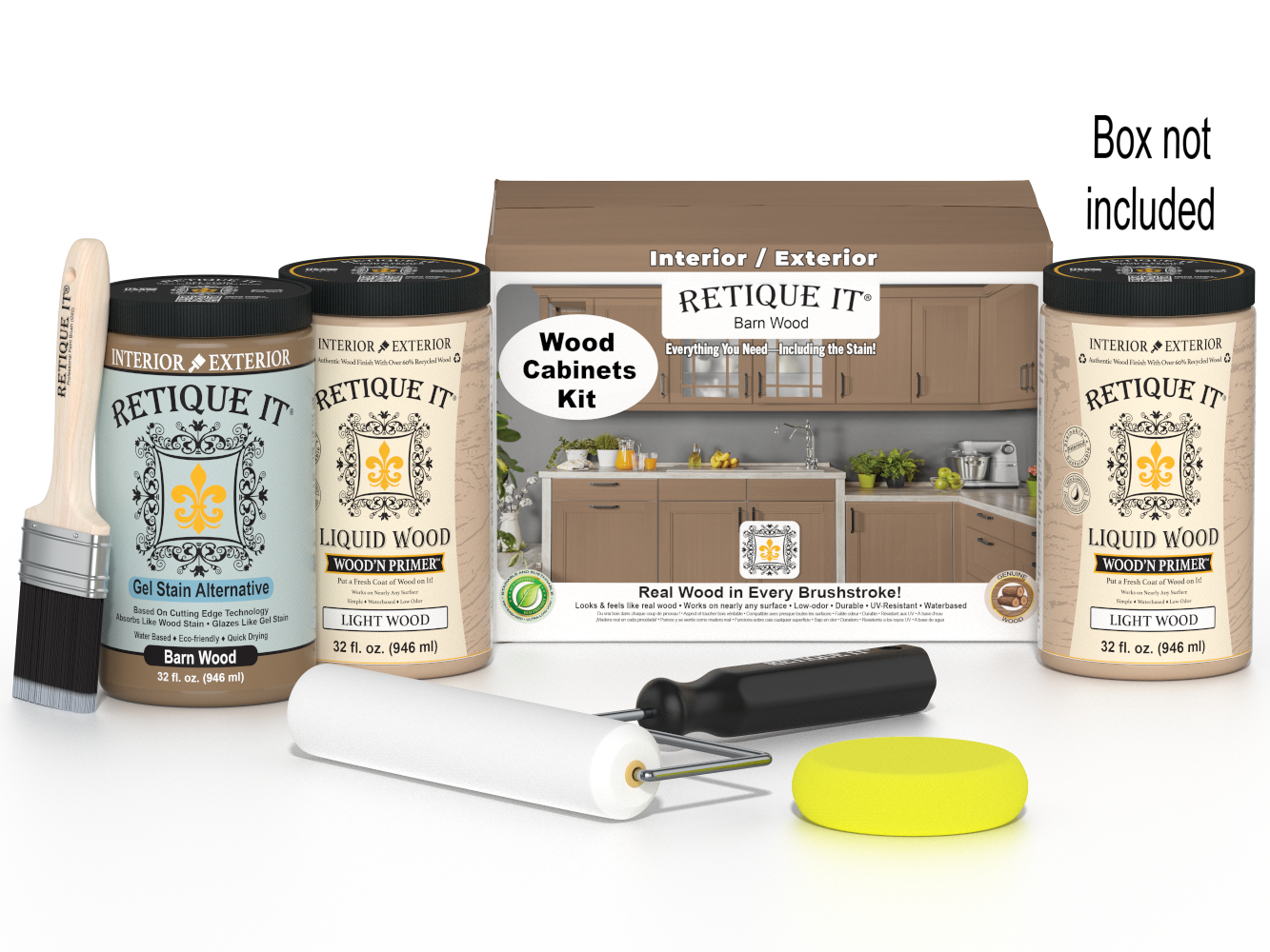 Retique It Wood'n Cabinet Kit with 24 barn wood doors in smooth finish, ideal for DIY cabinet restoration.