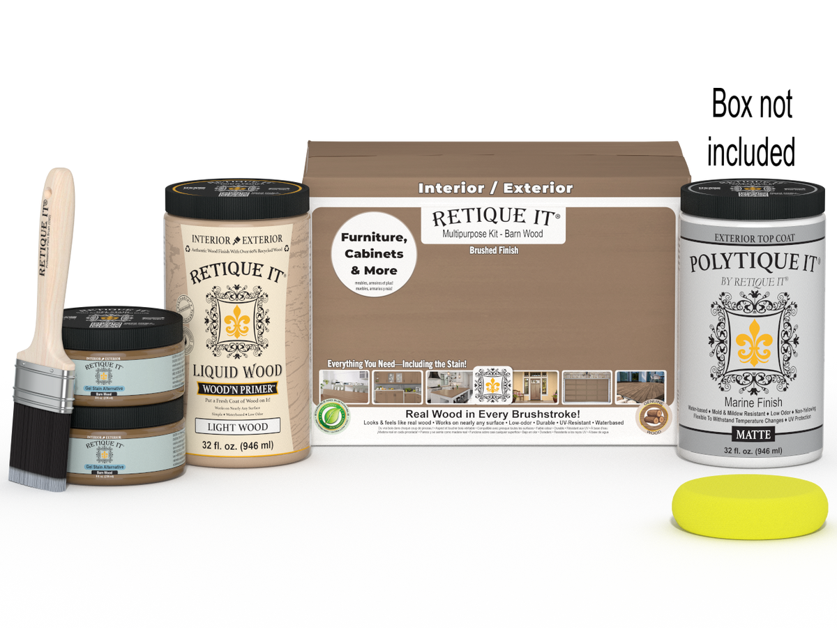 Large Barn Wood Finish Kit by Wood'n Finish Kits, includes exterior top coat and accessories in a box.