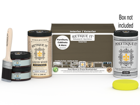 Retique It® Multi-purpose Smooth Finish Kit in black walnut for exterior wood, includes top coat and gloss for a sleek finish.