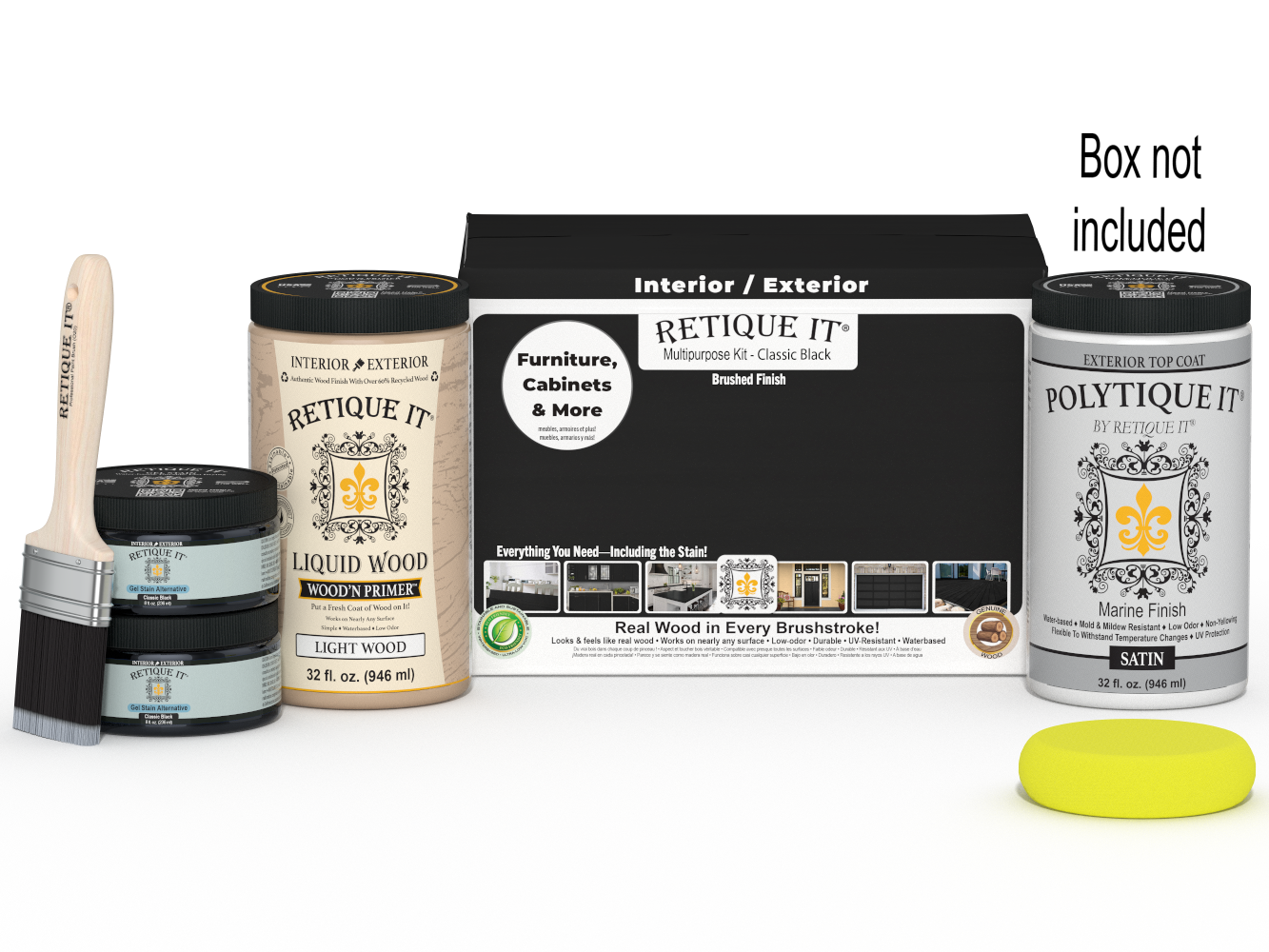 Retique It® Multi-purpose Smooth Finish Kit in classic black for wood, exterior top coat, includes large kit and applicator tools.