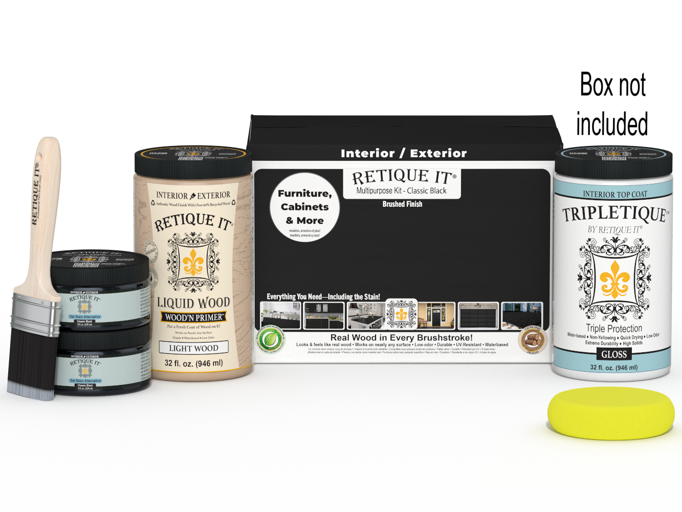 Retique It® Multi-purpose Smooth Finish Kit (Large) in classic black for wood interior top coat, includes tools and supplies.