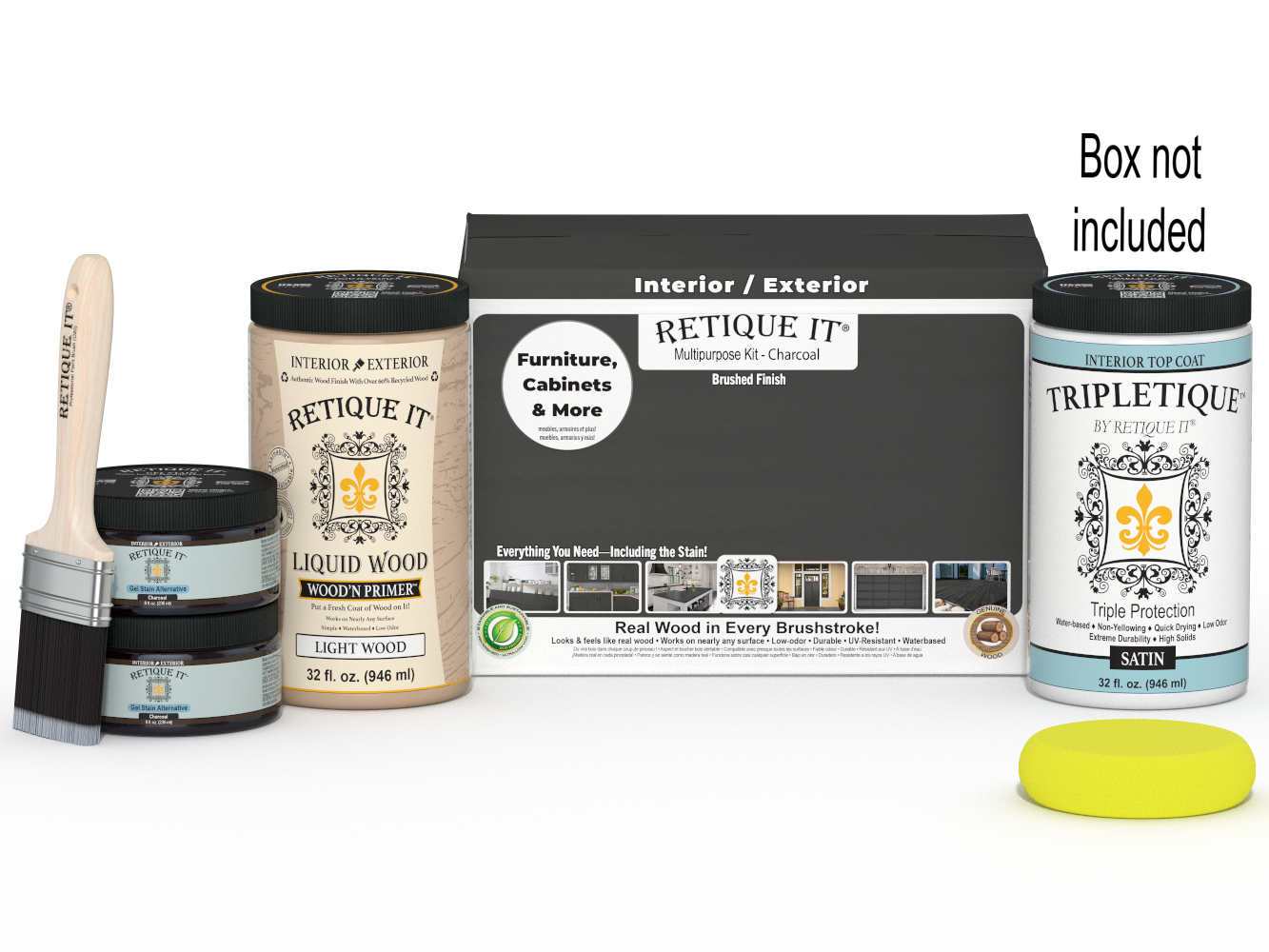 Large charcoal interior wood finish kit from Retique It® with smooth top coat in a box for multi-purpose wood projects.