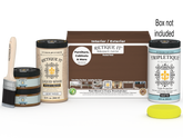 Retique It® Multi-purpose Smooth Finish Kit in Dark Oak for interior wood projects, includes top coat and application tools.