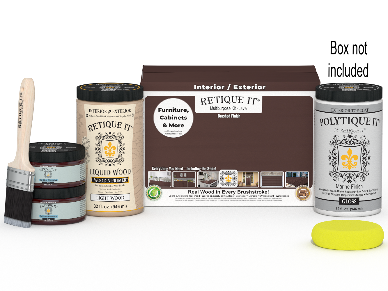 Retique It® large Java Multi-purpose Smooth Finish Kit with exterior top coat in gloss, designed for wood finishing projects.