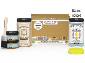 Large Old Oak wood finish kit with gloss top coat from Retique It®'s Wood'n Finish Kits, including brushes and supplies in a box.