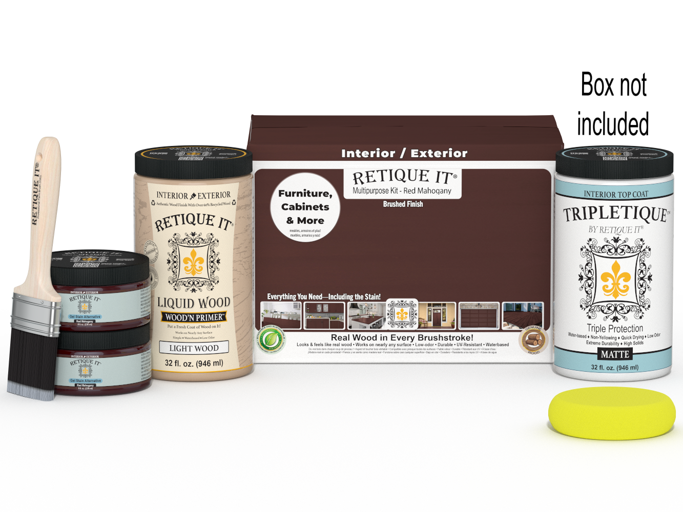 Large Red Mahogany Wood'n Finish Kit interior top coat with smooth finish for wood surfaces, by Retique It®
