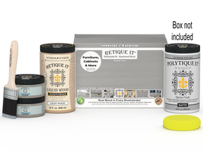 Large Weathered Wood Multi-purpose Smooth Finish Kit by Wood'n Finish for Retique It® exterior top coating, includes box and tools.