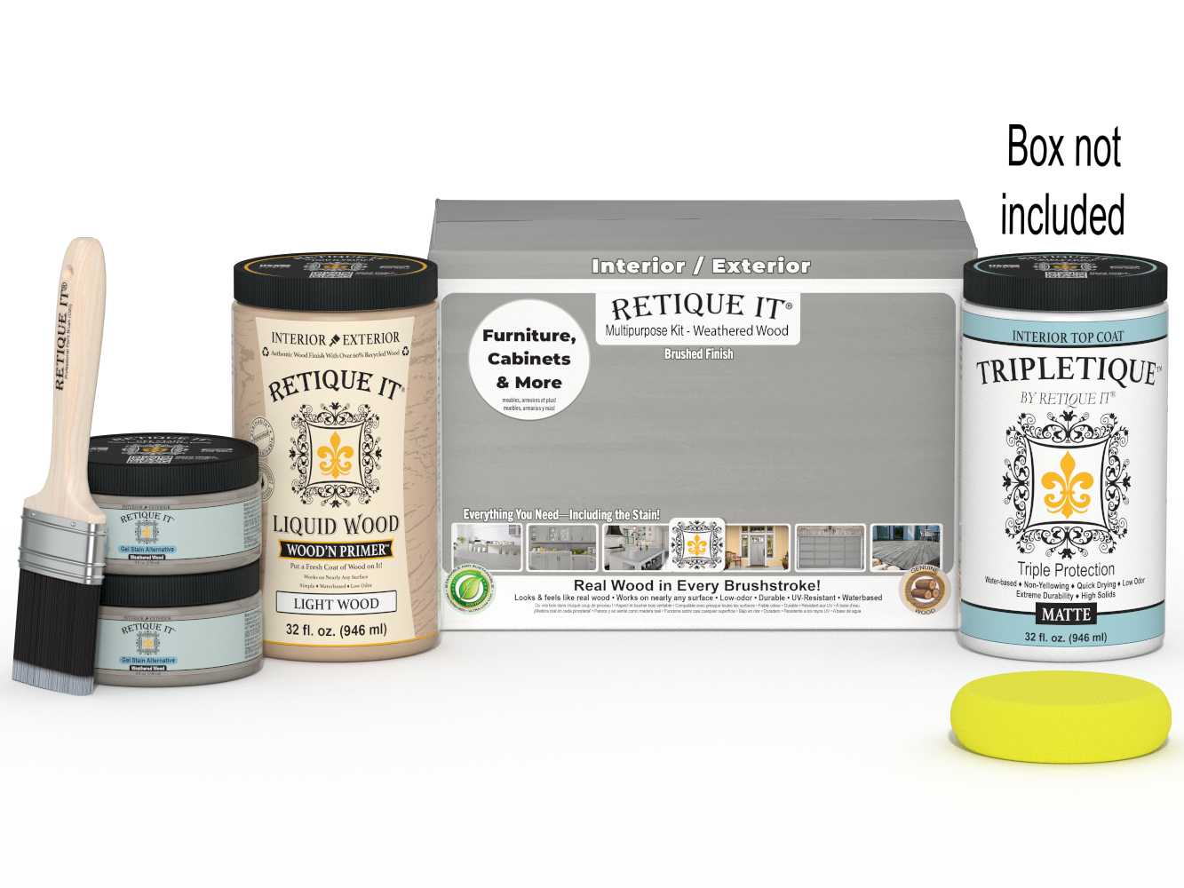 Large Weathered Wood Multi-purpose Smooth Finish Kit by Retique It® for interior top coat application in wood finishing.