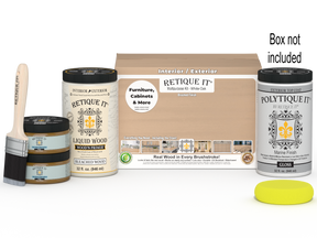 Large white oak wood finish kit by Retique It® with exterior gloss top coat and smooth finish, ideal for multi-purpose woodworking projects.