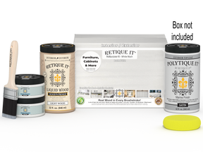 Large white wash exterior wood finish kit from Retique It® with smooth finish, includes top coat and application tools.