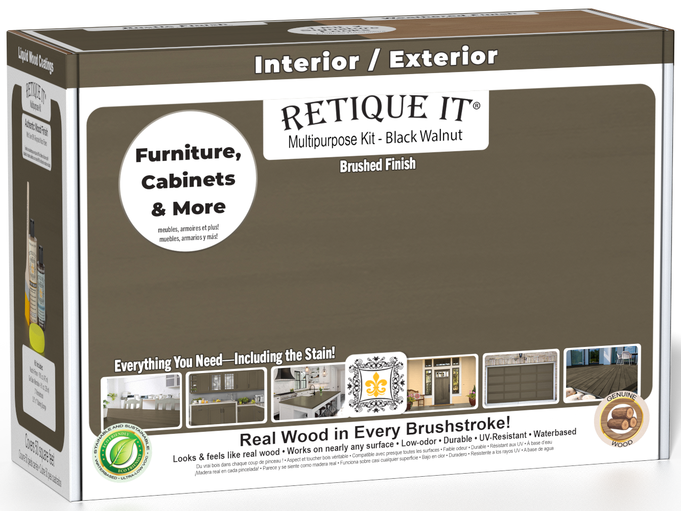 Retique It® Black Walnut multi-purpose wood finish kit with smooth finish, includes tools and materials for wood polishing and finishing.