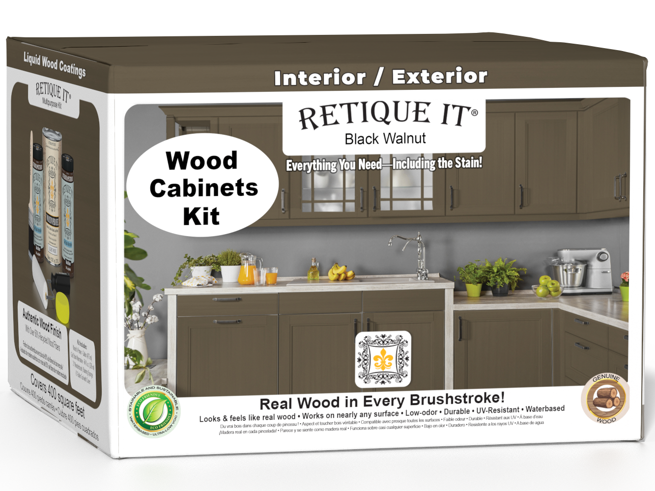 Black Walnut Wood'n Cabinet Kit with 48 smooth doors by Retique It®, featuring stain finish for a modern cabinet look.