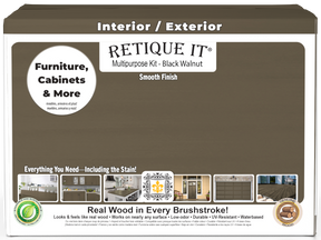 Retique It® Wood'n Finish Kits black walnut interior top coat in a multi-purpose smooth finish kit with four large containers.