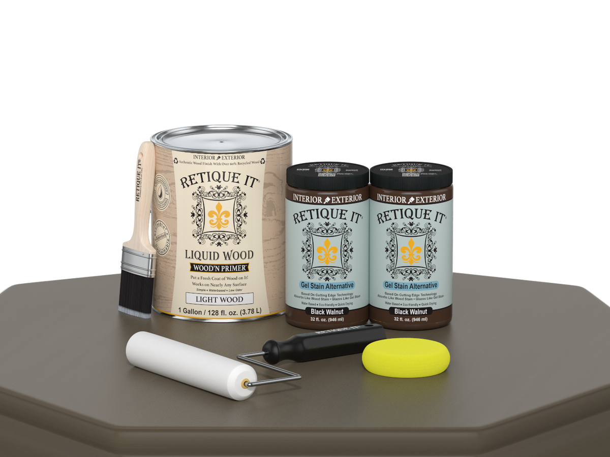 Retique It® Black Walnut Multi-purpose Smooth Finish Kit with four large wood finishing tools, ideal for furniture and woodworking projects.