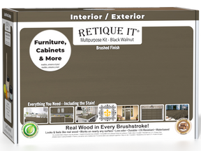 Retique It® Multi-purpose Smooth Finish Kit in Black Walnut for interior wood projects, featuring a matte top coat in a box.