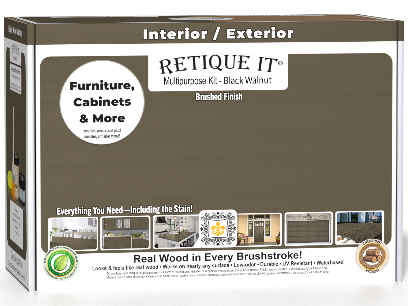 Retique It® Multi-purpose Smooth Finish Kit in Black Walnut for exterior wood, includes top coat, matte finish, medium size.