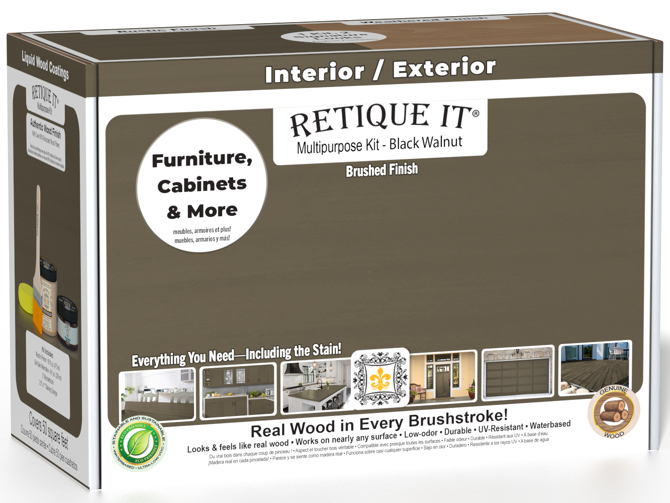 Retique It® Black Walnut Multi-purpose Smooth Finish Kit for wood furniture and projects, featuring a sleek black walnut finish.