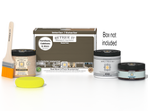 Retique It® Multi-purpose Smooth Finish Kit in Black Walnut for exterior wood projects, includes top coat and application tools.