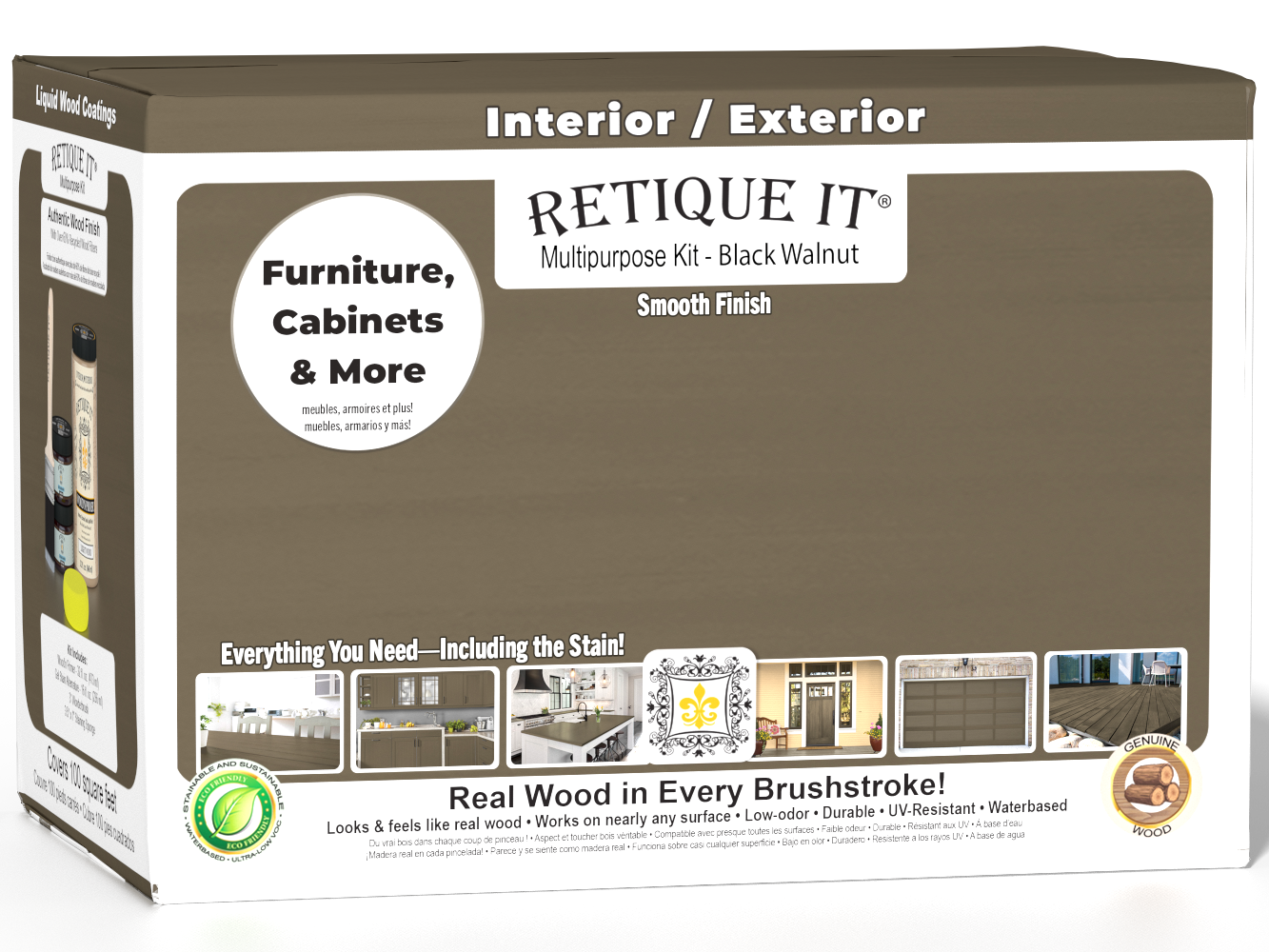 Large black walnut wood finish kit by Retique It® featuring smooth interior top coat for multi-purpose wood furniture projects.