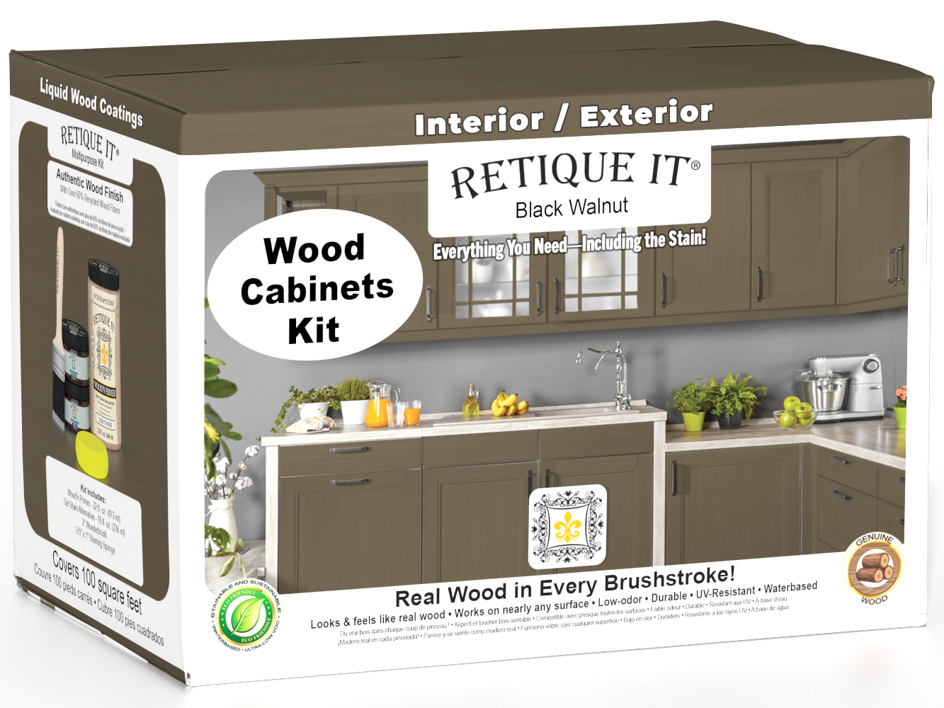 Black Walnut Wood'n Cabinet Kit with 12 smooth doors, stain finish by Retique It®.