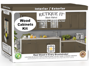 Black Walnut Wood'n Cabinet Kit with 24 smooth doors by Retique It®, shown in a 3D cabinet box image