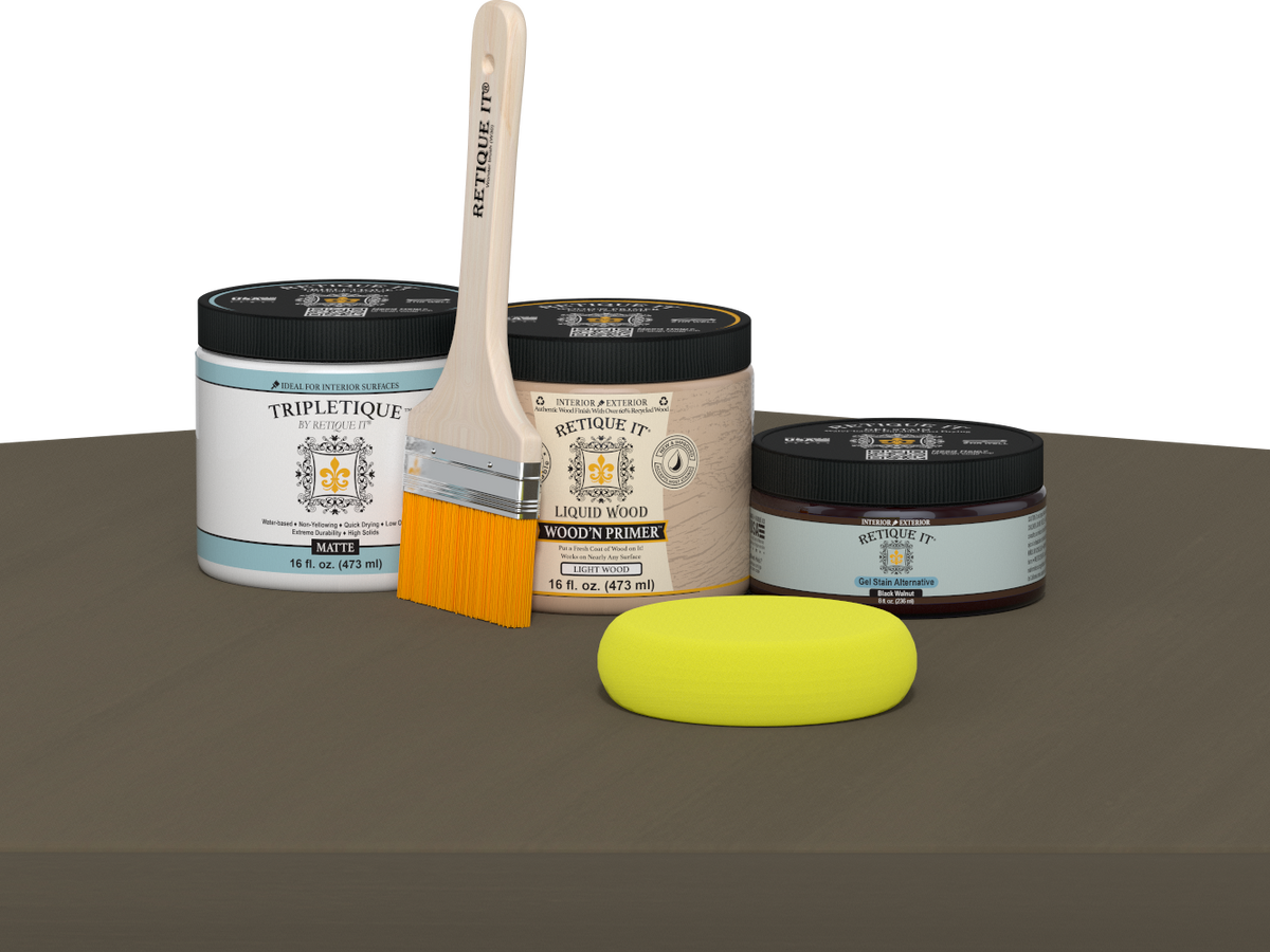 Retique It® Black Walnut interior wood finish kit with smooth matte top coat for multi-purpose wood projects.