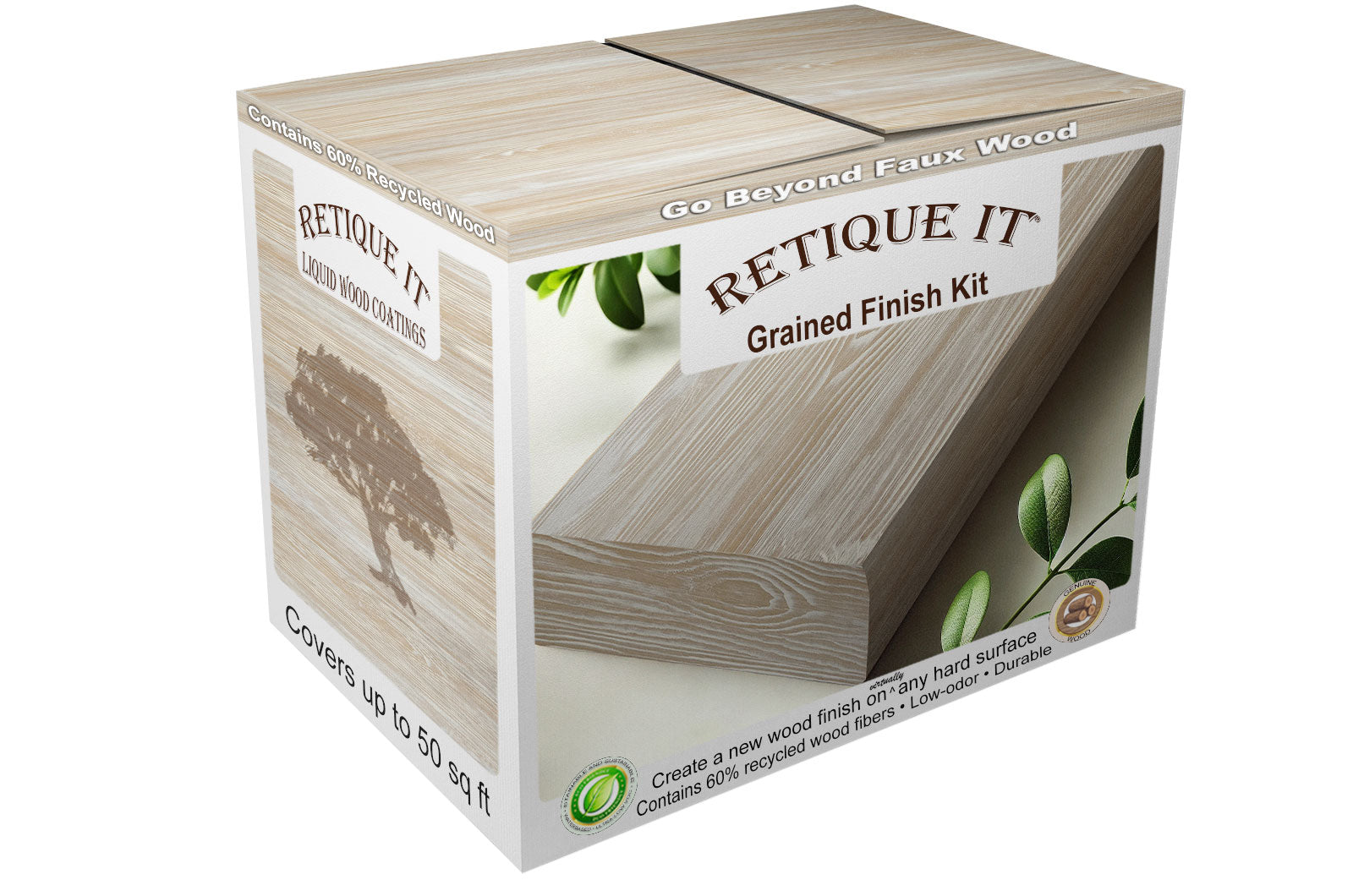 Retique It® Raw Wood Kit (Med) with bleached, grained wood finish in a box for finishing projects.