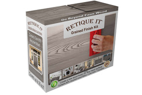 Retique It Wood'n Finish Kit in Harbor Gray with exterior top coat, featuring a grained wood finish on a product box.