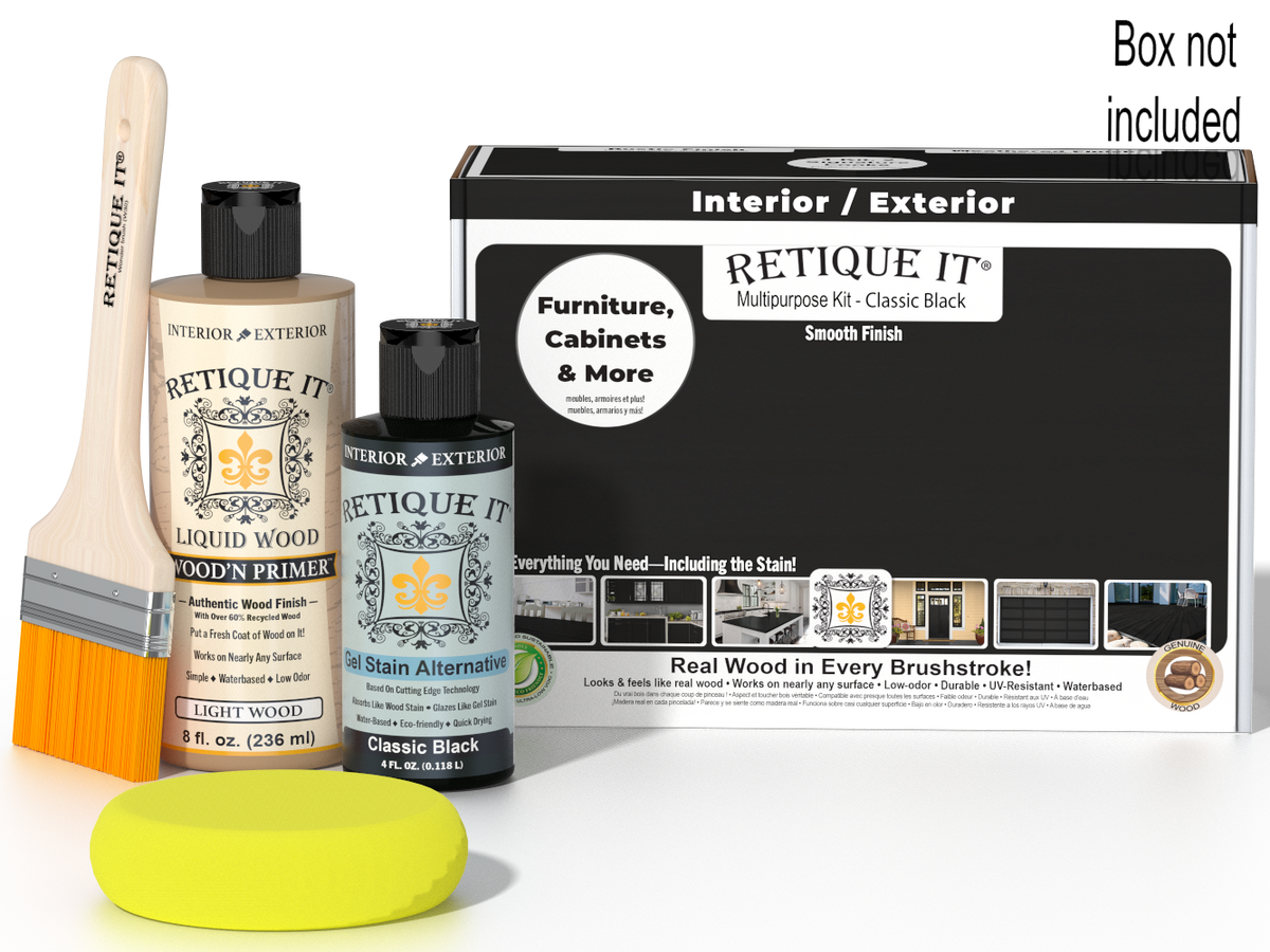 Retique It® Multi-purpose Smooth Finish Kit in classic black, includes wood finish tools and supplies for furniture finishing.