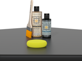 Retique It® Multi-purpose Smooth Finish Kit in classic black, featuring wood finish tools and supplies on a table display.