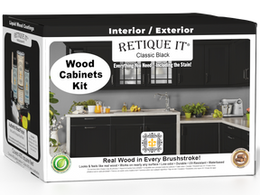 Retique It Wood'n Cabinet Kit in Classic Black with 48 smooth doors, shown in a 3D box view for stain application.