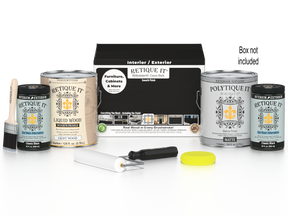 Retique It® Multi-purpose Smooth Finish Kit in Classic Black for exterior wood surfaces, includes 4 large top coat bottles with box.