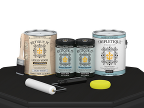 Retique It® Multi-purpose Smooth Finish Kit in classic black with four large interior top coat bottles, matte wood finish.
