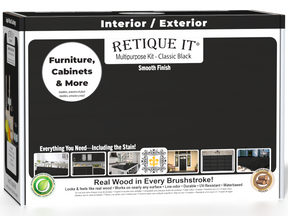 Retique It® Multi-purpose Smooth Finish Kit in classic black for interior wood projects, featuring top coat application.
