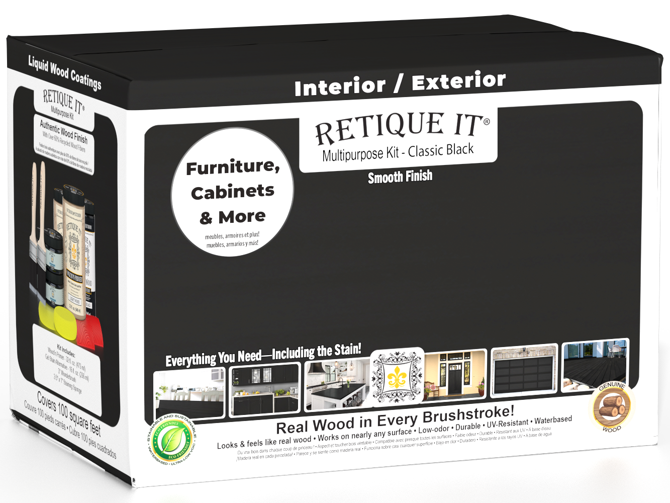 Retique It® Multi-purpose Smooth Finish Kit (Large) in classic black with wood finishing tools and supplies in a box.