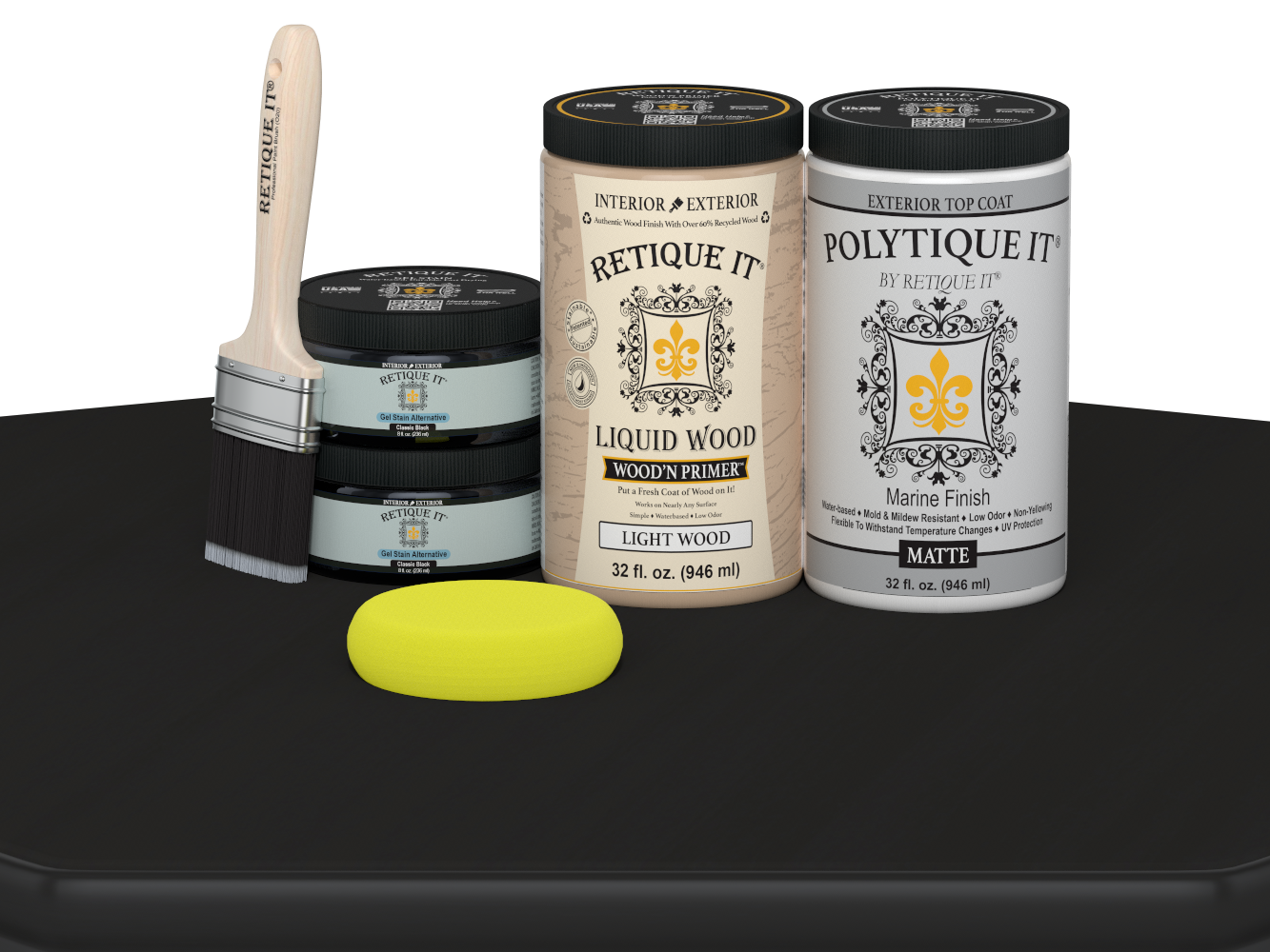 Large Black Multi-purpose Smooth Finish Kit by Retique It® for wood exterior top coat application with matte finish.