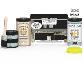 Retique It® Wood'n Cabinet Kit with 12 smooth black stained cabinet doors, perfect for modern kitchen updates.