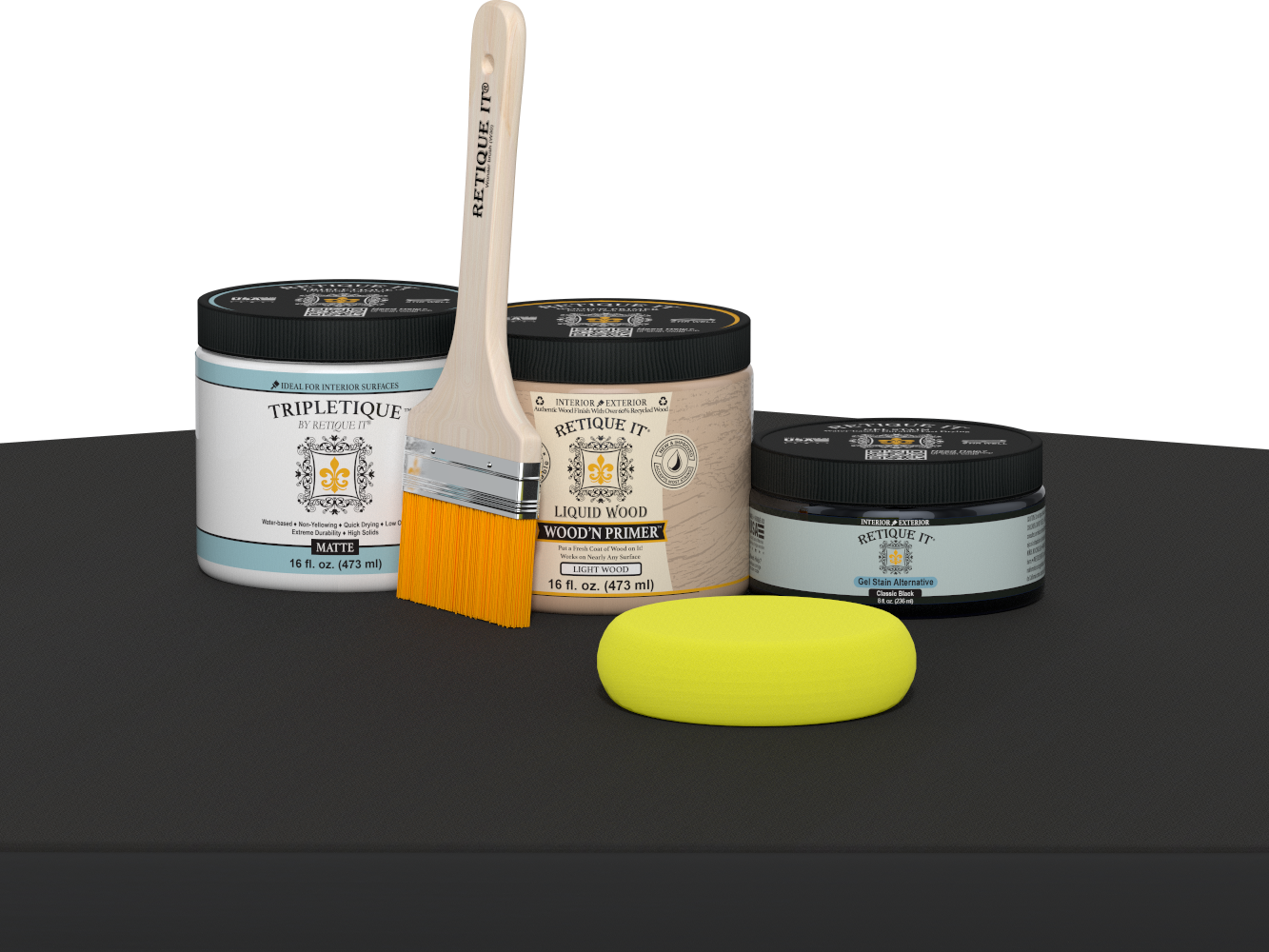 Retique It® Multi-purpose Smooth Finish Kit in Classic Black for interior wood projects, including top coat application with matte finish.