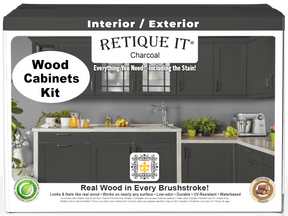 Charcoal Wood'n Cabinet Kit with 48 smooth doors by Retique It®, stain kit for cabinetry renovation, front view of assembled cabinets.
