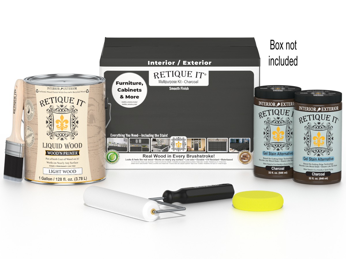Retique It® Multi-purpose Smooth Wood'n Finish Kit in charcoal with four large containers, designed for wood finishing and furniture.